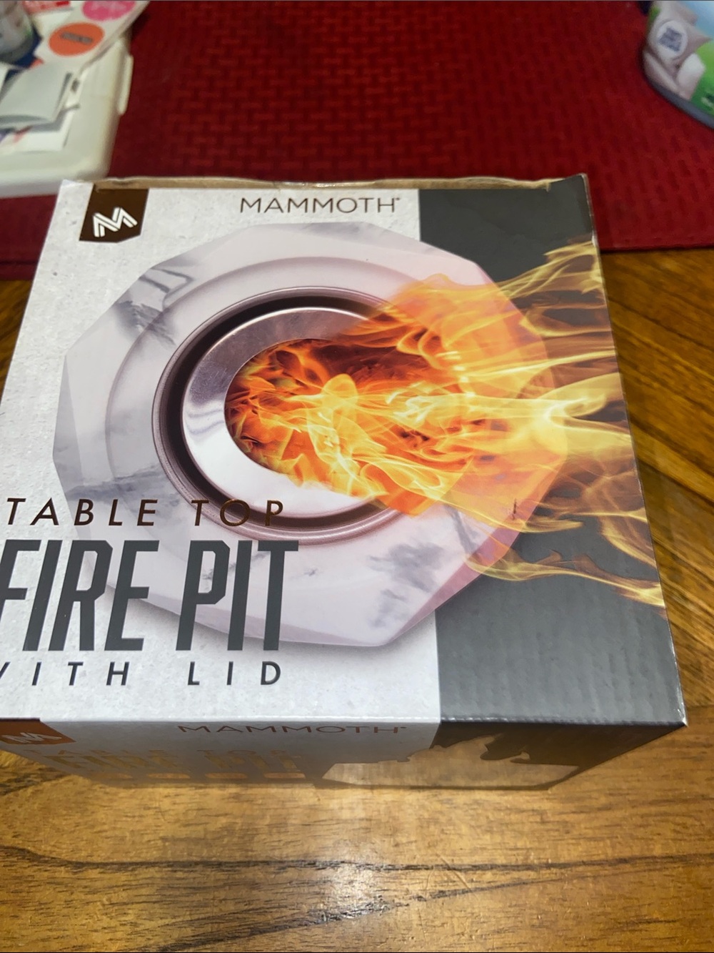 Mammoth Table Top Fire Pit with Lid - White and Silver
